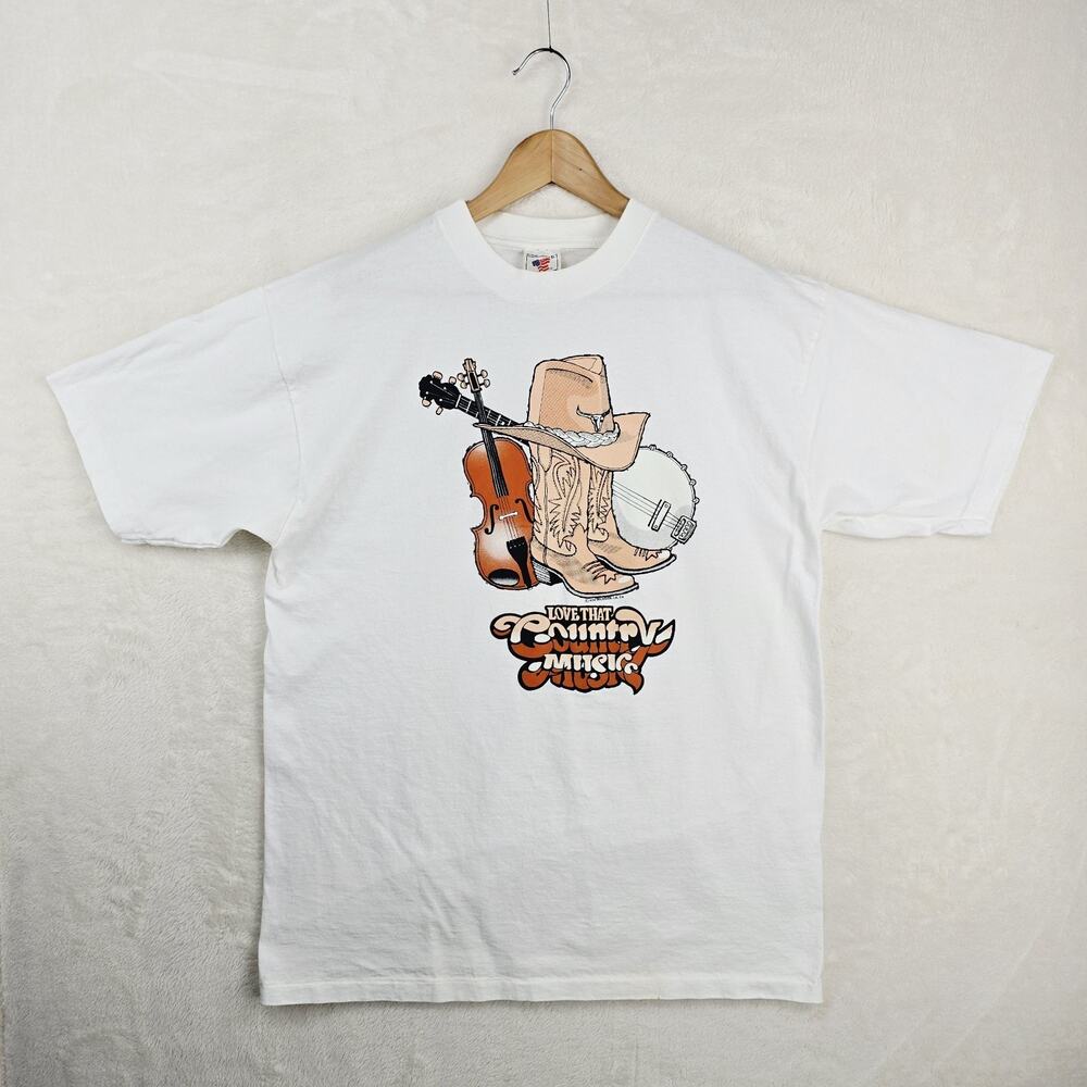 Vintage Love That Country Music Shirt XL White Boots Hat Single Stitch USA - Picture 2 of 12